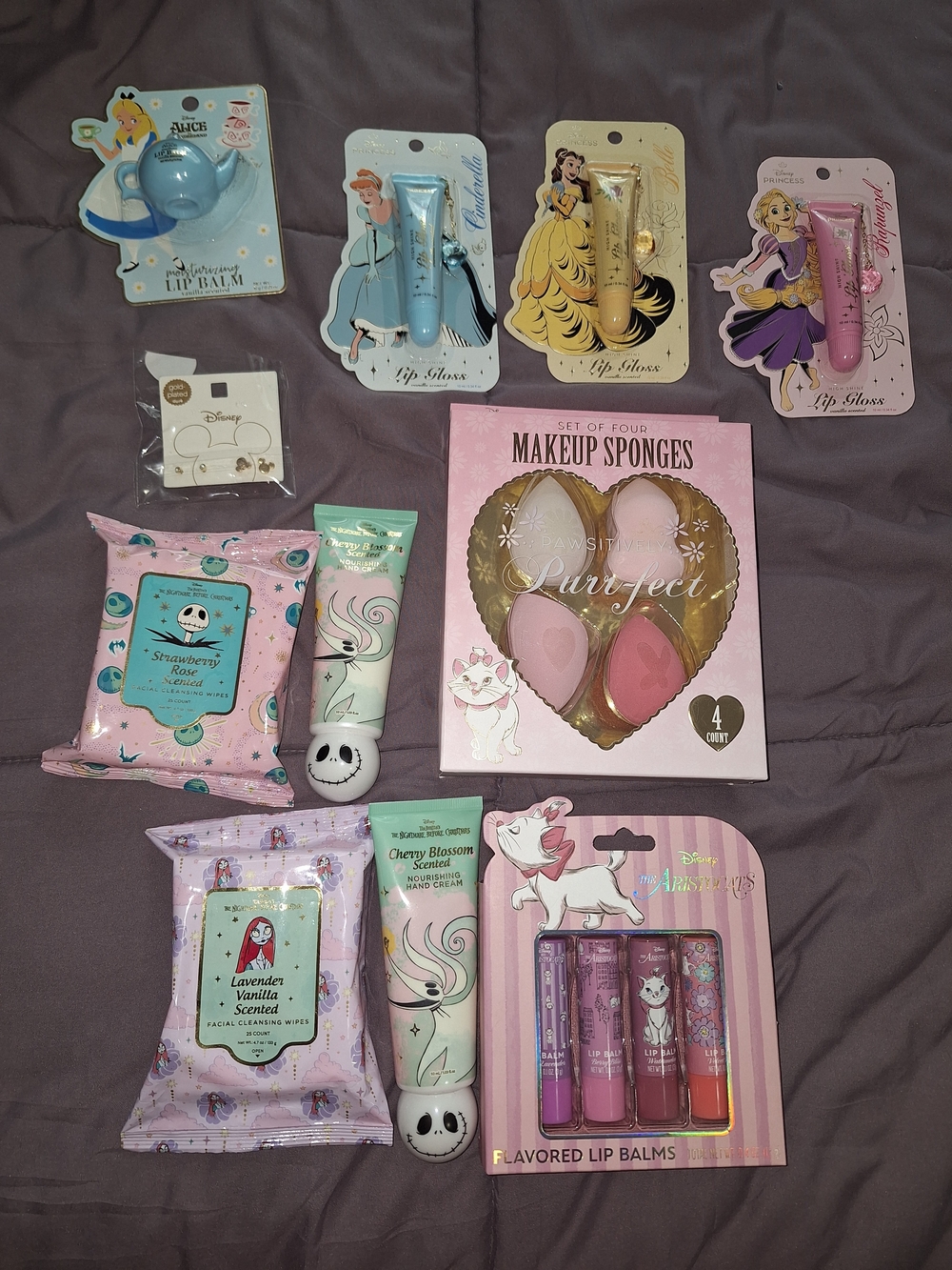 Disney Princess Lip Balms & Makeup Sponges - Pink, Gold, Blue, Lavender Bundle